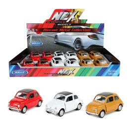 Auto Welly Fiat 500 classic kov/plast 11cm na zpětné natažení 4 barvy 12 ks v boxu