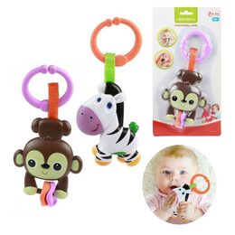 Chrastítko/Kousátko zvířátko plast 19cm 2 druhy na kartě 4m+