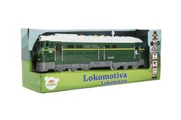 Teddies Lokomotiva/Vlak zelená plast 35cm na baterie se zvukem se světlem v krabici 41x16x12cm