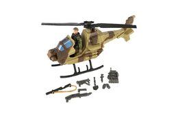 Vrtulník/helikoptéra vojenský s vojákem plast s doplňky v krabici 27x18x11,5cm