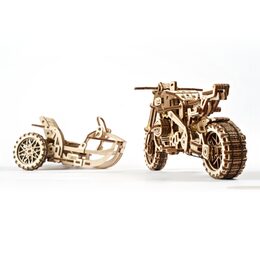 Ugears 3D dřevěné mechanické puzzle UGR-10 Motorka (scrambler) s vozíkem