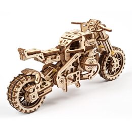 Ugears 3D dřevěné mechanické puzzle UGR-10 Motorka (scrambler) s vozíkem