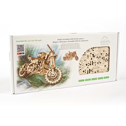 Ugears 3D dřevěné mechanické puzzle UGR-10 Motorka (scrambler) s vozíkem