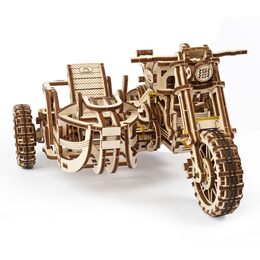 Ugears 3D dřevěné mechanické puzzle UGR-10 Motorka (scrambler) s vozíkem