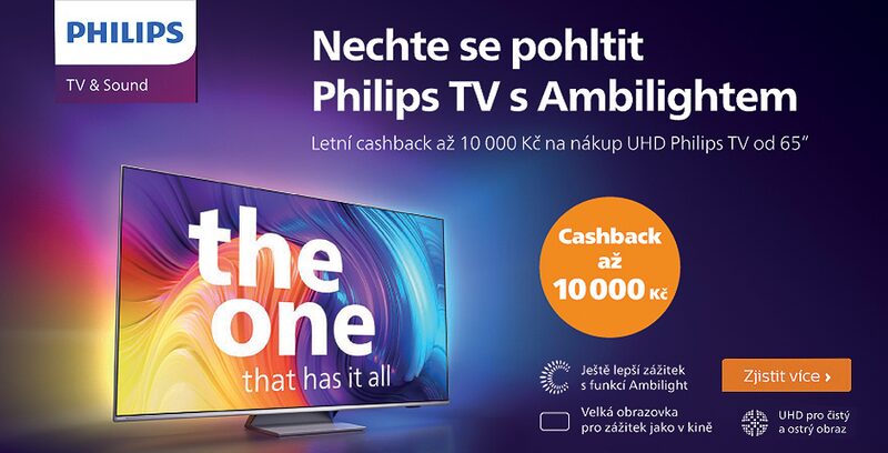 Letní cashback až 10 000 Kč na nákup UHD Philips TV od úhlopříčky 65 palců