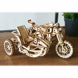 Ugears 3D dřevěné mechanické puzzle UGR-10 Motorka (scrambler) s vozíkem