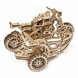 Ugears 3D dřevěné mechanické puzzle UGR-10 Motorka (scrambler) s vozíkem