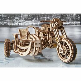 Ugears 3D dřevěné mechanické puzzle UGR-10 Motorka (scrambler) s vozíkem