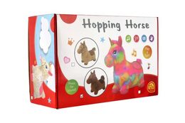 Hopsadlo kůň plyš hnědý výška sedla 23cm na baterie se zvukem v krabici 35x22x13cm 12m+