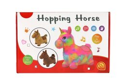 Hopsadlo kůň plyš hnědý výška sedla 23cm na baterie se zvukem v krabici 35x22x13cm 12m+