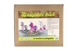 Kůň houpací jednorožec plyš na baterie se zvukem a pohybem nosnost 50kg v krabici 70x21x61cm