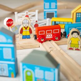 Bigjigs Rail Dřevěná vláčkodráha město a vesnice 91 dílů