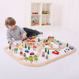 Bigjigs Rail Dřevěná vláčkodráha město a vesnice 91 dílů