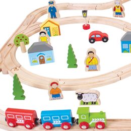 Bigjigs Rail Dřevěná vláčkodráha město a vesnice 91 dílů