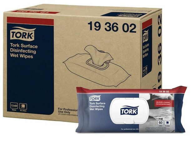 Vlhčené ubrousky Tork Premium na dezinfekci povrchů - 60 ks