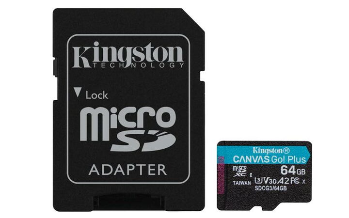 KINGSTON 64GB microSDHC Canvas Go! Plus 170R/100W U3 UHS-I V30 Card + SD Adapter