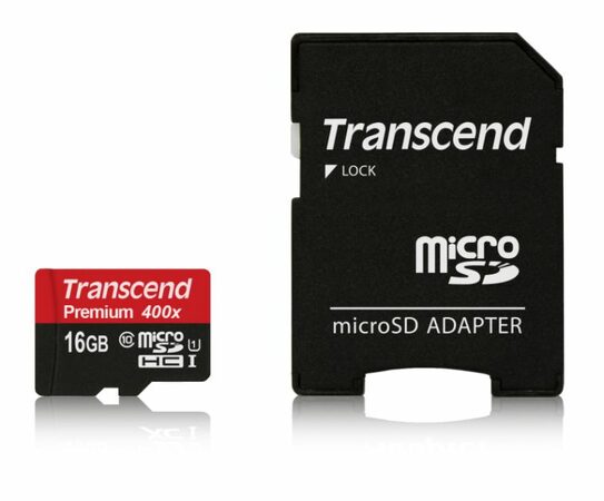 Transcend 16GB microSDHC UHS-I 400x Premium (Class 10) paměťová karta (s adaptér