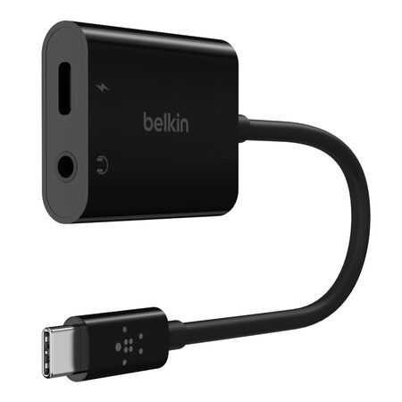 Belkin USB-C adaptér/rozdvojka 1x USB-C M/ 1x USB-C F napájení 60W + 1x 3,5mm jack, černý