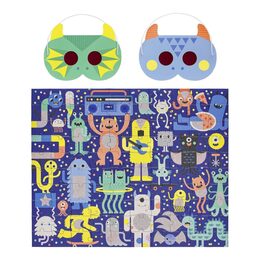 Petit Collage Puzzle příšerky 100 ks s 3D brýlemi