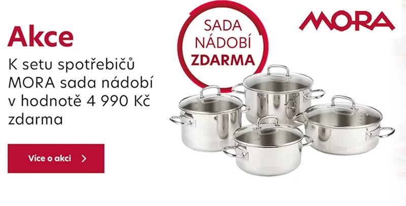 K setu spotřebičů MORA sada nádobí v hodnotě 4 990 Kč