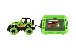Auto RC s vlekem s dinosaurem plast 28cm na baterie 27mHz se světlem, zvukem v krabici 35x14x11cm