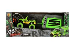 Auto RC s vlekem s dinosaurem plast 28cm na baterie 27mHz se světlem, zvukem v krabici 35x14x11cm