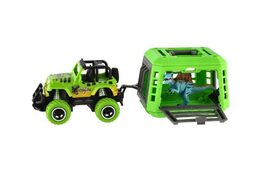 Auto RC s vlekem s dinosaurem plast 28cm na baterie 27mHz se světlem, zvukem v krabici 35x14x11cm