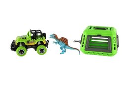 Auto RC s vlekem s dinosaurem plast 28cm na baterie 27mHz se světlem, zvukem v krabici 35x14x11cm