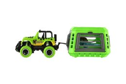 Auto RC s vlekem s dinosaurem plast 28cm na baterie 27mHz se světlem, zvukem v krabici 35x14x11cm