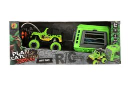 Auto RC s vlekem s dinosaurem plast 28cm na baterie 27mHz se světlem, zvukem v krabici 35x14x11cm