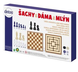 Šachy a dáma dřevo společenská hra v krabici 35x23x4cm