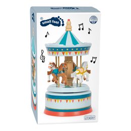 small foot Hrací skříňka koníčkový kolotoč modrý