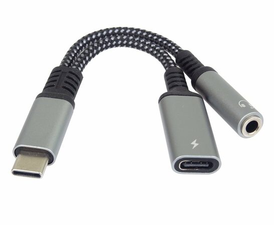 Redukce USB-C /3,5mm jack s DAC chipem + USB-C pro nabíjení 13cm