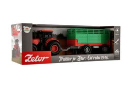 Traktor Zetor s vlekem plast 36cm na setrvačník na bat. se světlem se zvukem v krabici 39x13x13cm