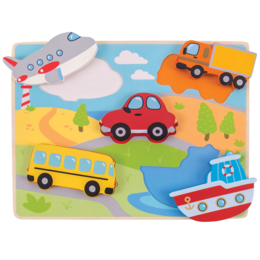 Bigjigs Toys Vkládací puzzle dopravní prostředky, 5 dílků