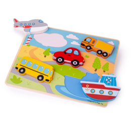 Bigjigs Toys Vkládací puzzle dopravní prostředky, 5 dílků