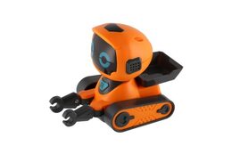 Robot s fixou jezdící po namalované čáře plast 7x12cm na baterie se světlem, zvukem v krabici 18x23