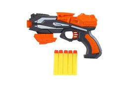 Pistole oranžová na pěnové náboje 20x14cm plast + 5ks nábojů oranžová na kartě