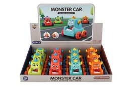 Auto monster plast 9x8cm mačkací jezdící 4 barvy 12ks v boxu