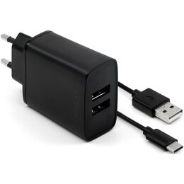 Adapter,2xUSB,USB-C kabel, černá FIXED