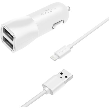 Nab+USB-C kab.,2xUSB, 15W, bílá FIXED, kabel 1m