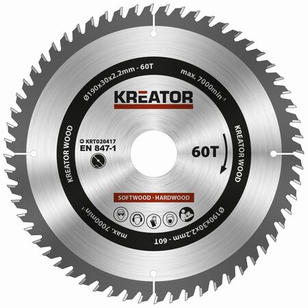 Pilový kotouč Kreator KRT020417 na dřevo 190mm, 60T