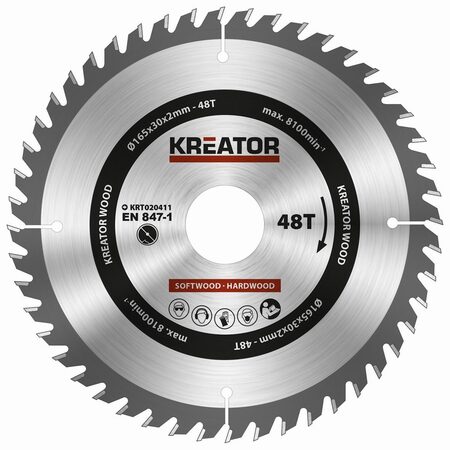 Pilový kotouč Kreator KRT020411 na dřevo 165mm, 48T