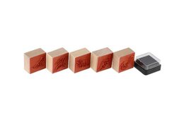 Razítka dřevěná  5+1 s poduškou dinosauři 3x3cm na kartě