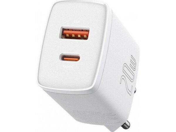 Rychlonabíječka do sítě Baseus Compact USB+USB-C 20W bílá