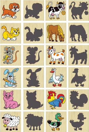 Pexeso zvířátka a jejich stíny dřevo společenská hra 12ks v krabičce 16,5x12,5x1