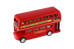Autobus "Londýn" červený patrový kov/plast 12cm na zpětné natažení v krabičce 17x13,5x6cm