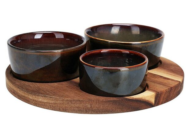 EXCELLENT HOUSEWARE Servírovací misky s kulatým podnosem sada 4 ks hnědá KO-278000710hned