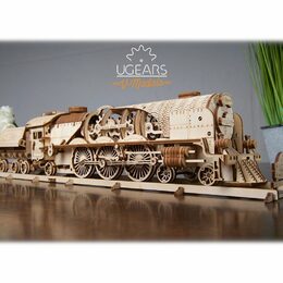 Ugears 3D dřevěné mechanické puzzle V-Express parní lokomotiva 4-6-2 s tendrem