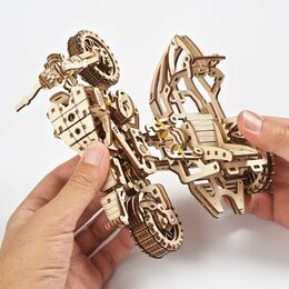 Ugears 3D dřevěné mechanické puzzle UGR-10 Motorka (scrambler) s vozíkem